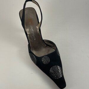 Emanuel Ungaro Women's Black Suede Sequin Embellished strappy heels, size 8.5